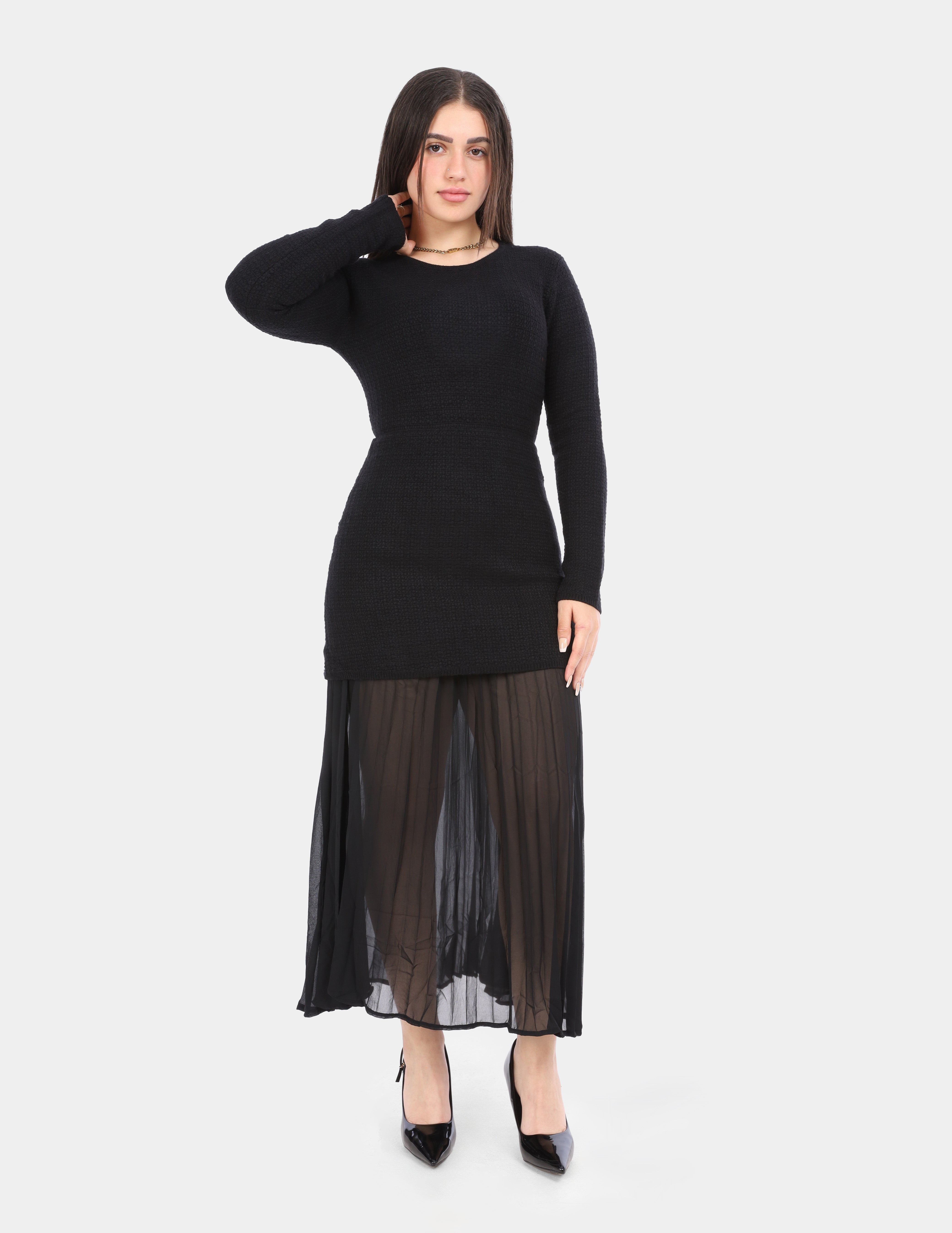 Layered Knit Dress with Sheer Pleated w17545506