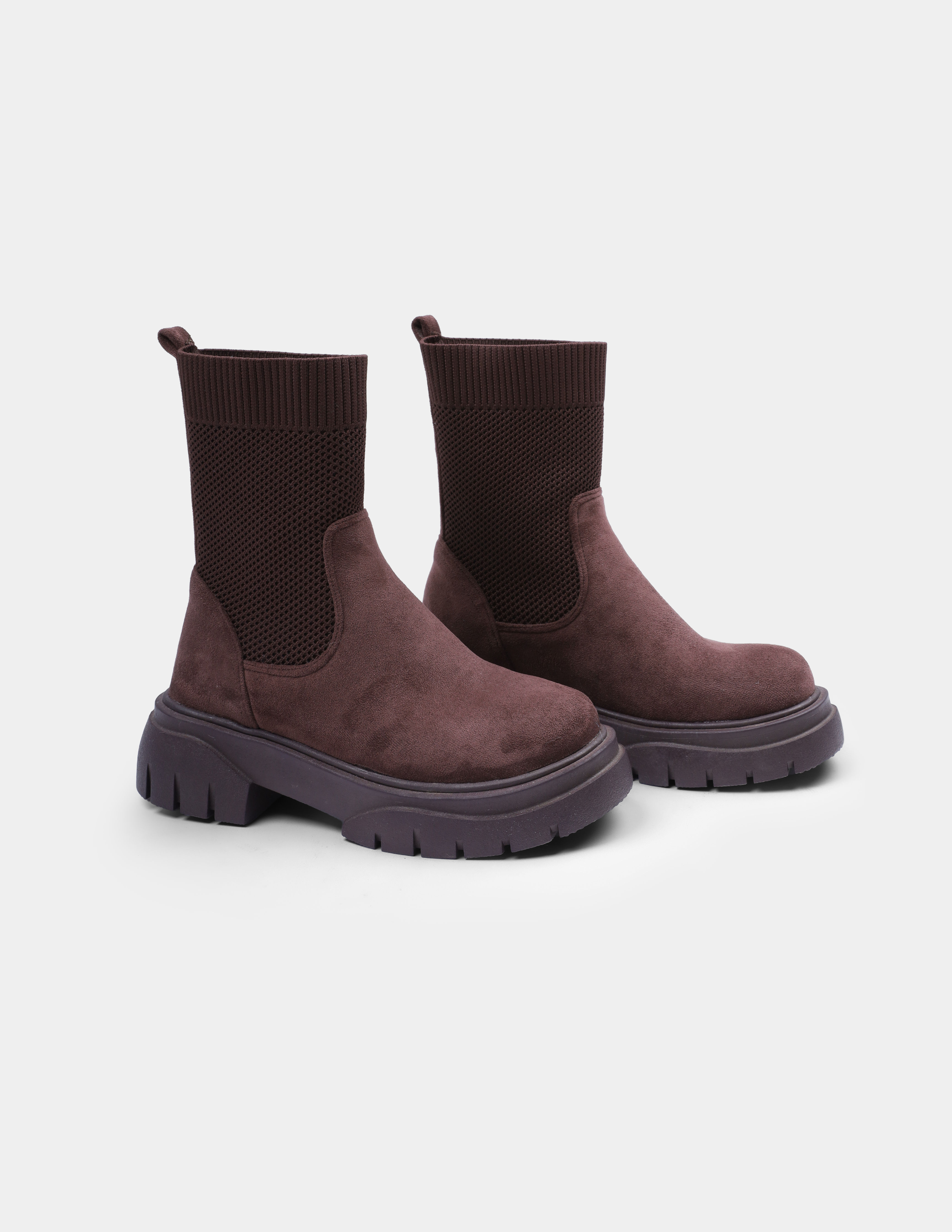 Chunky Suede Ankle Boots with Elastic Sock Collar w17791000