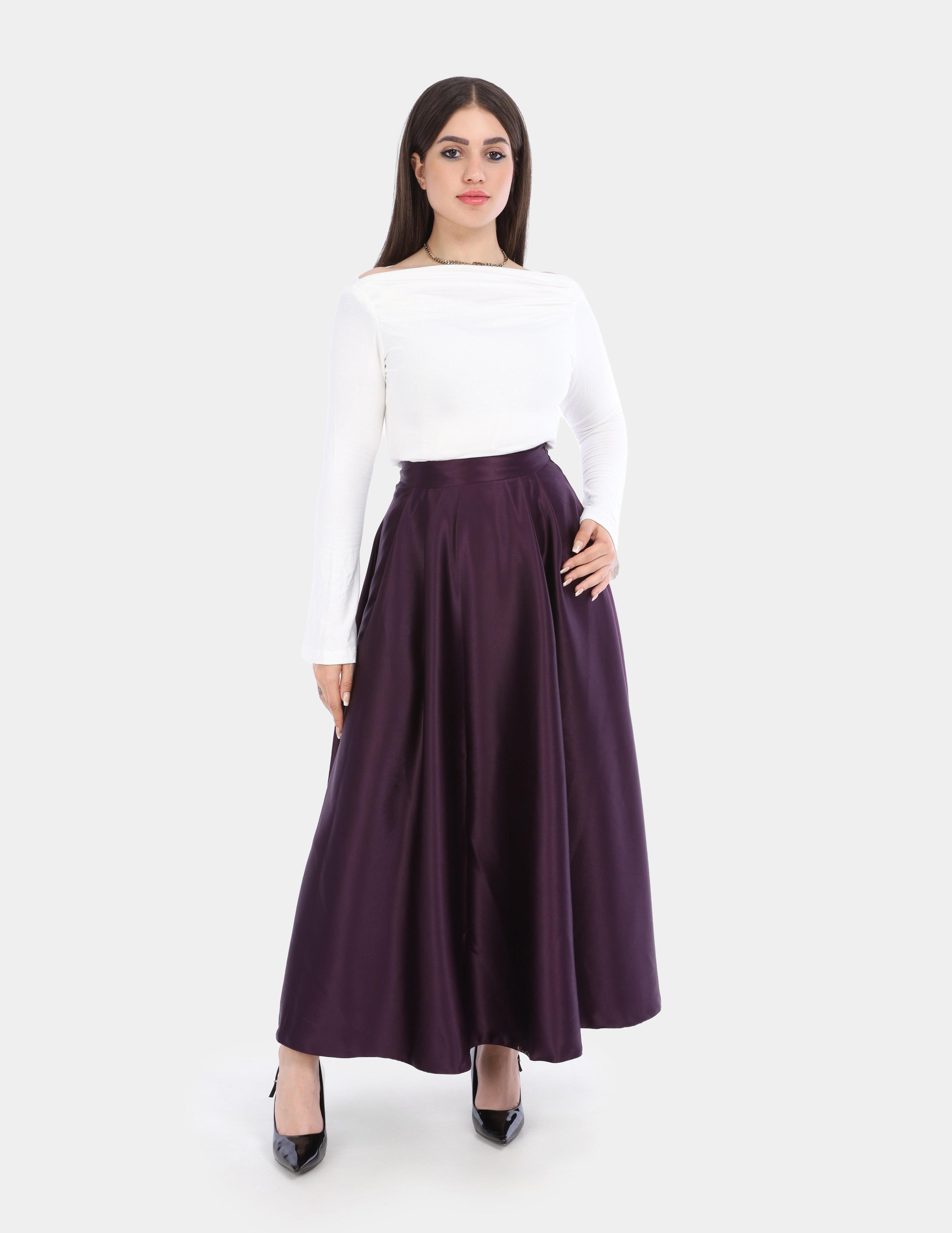Plain Satin Skirt with Side Zipper w698315