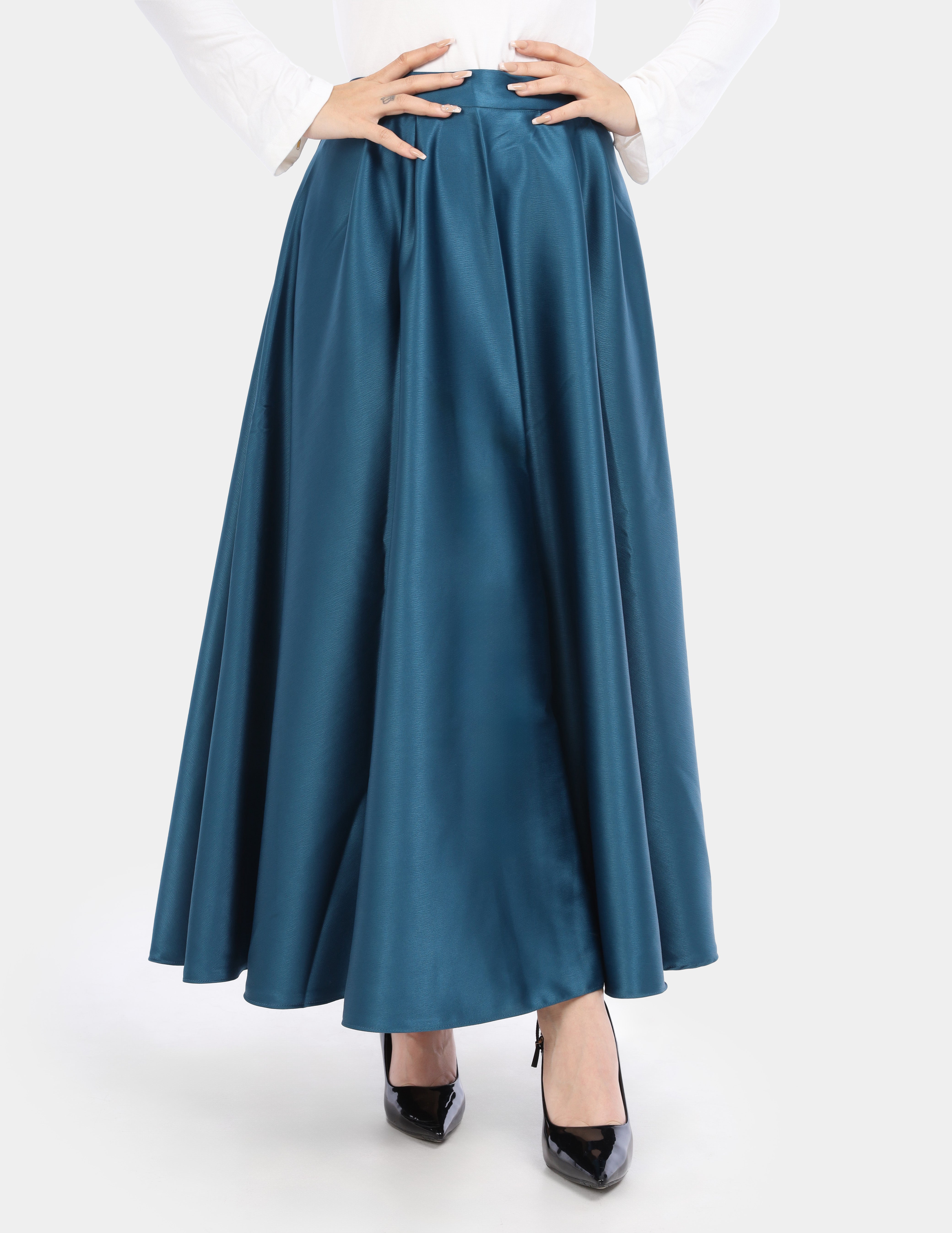 Plain Satin Skirt with Side Zipper w698315