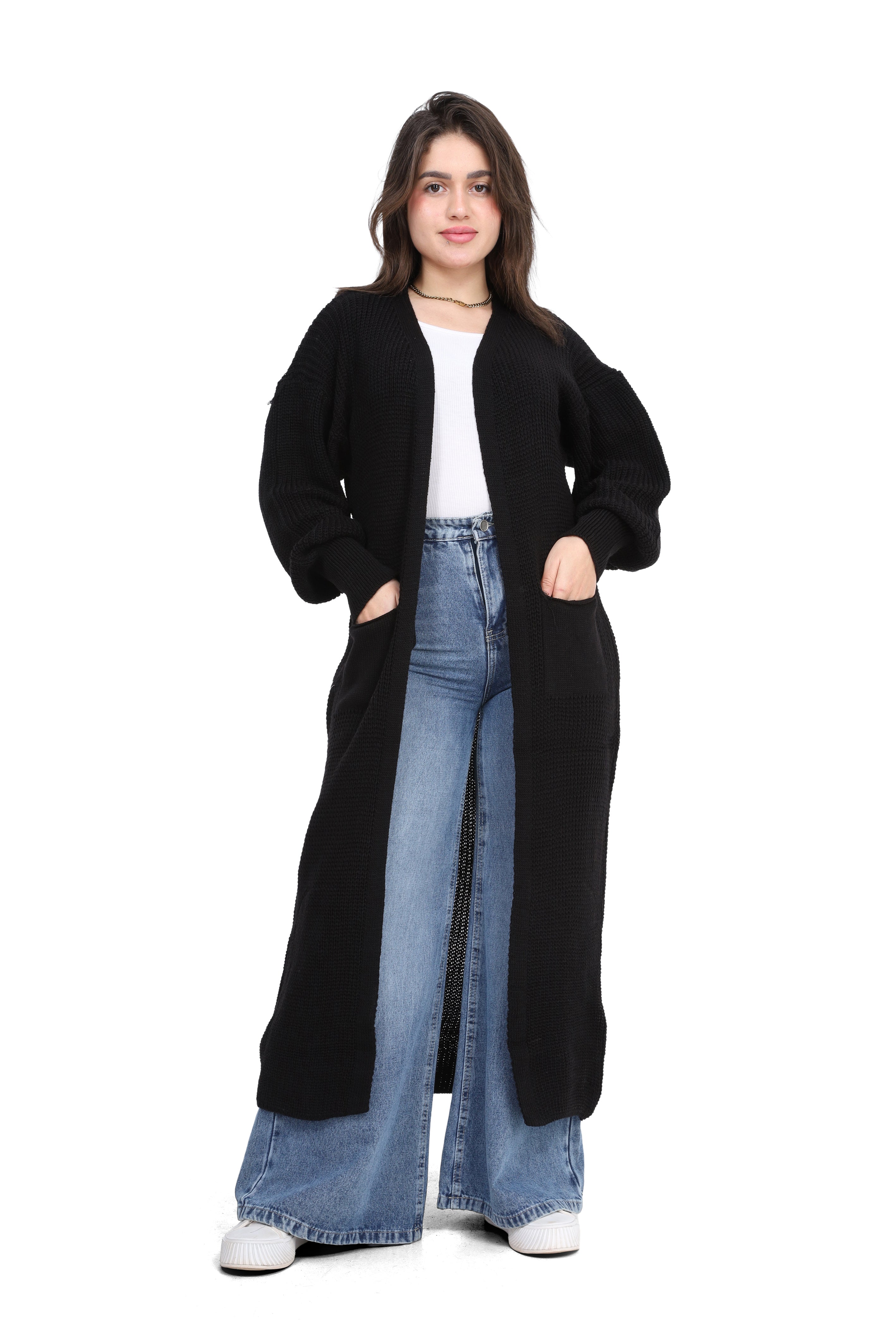 Open-Front Knit Cardigan with Pockets w830604