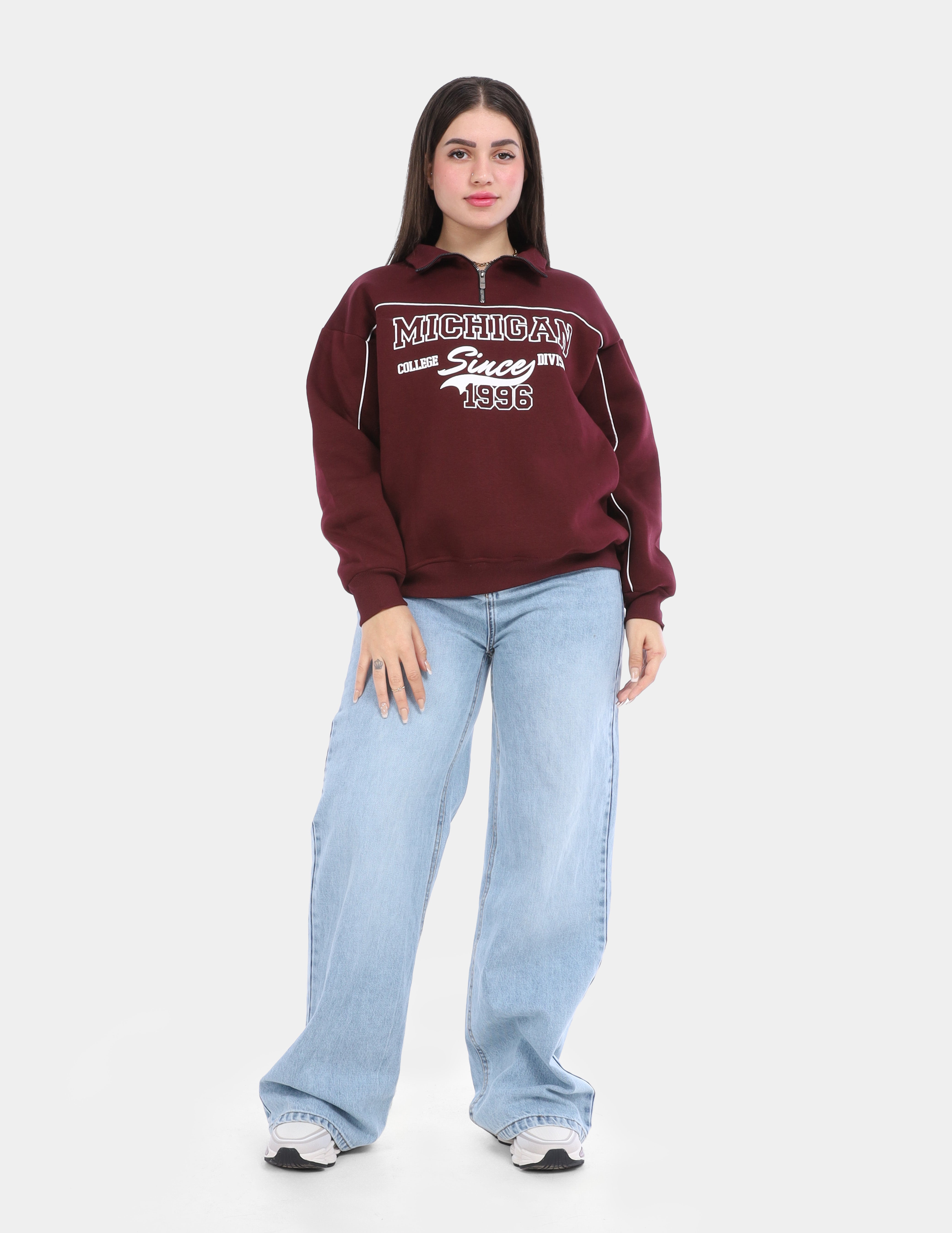 Printed Hoodie with Zipper Neck w936900/1