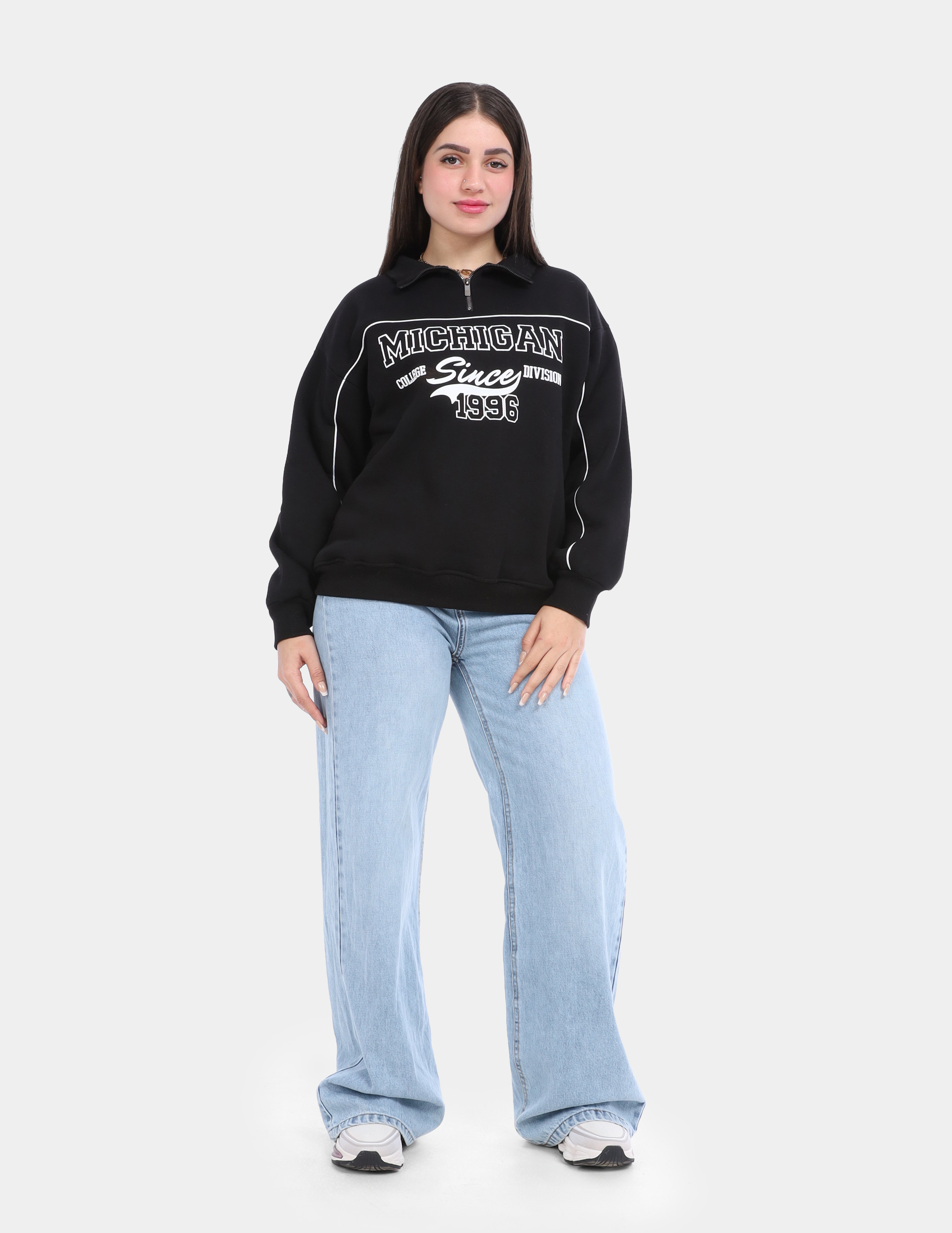 Printed Hoodie with Zipper Neck w936900/1