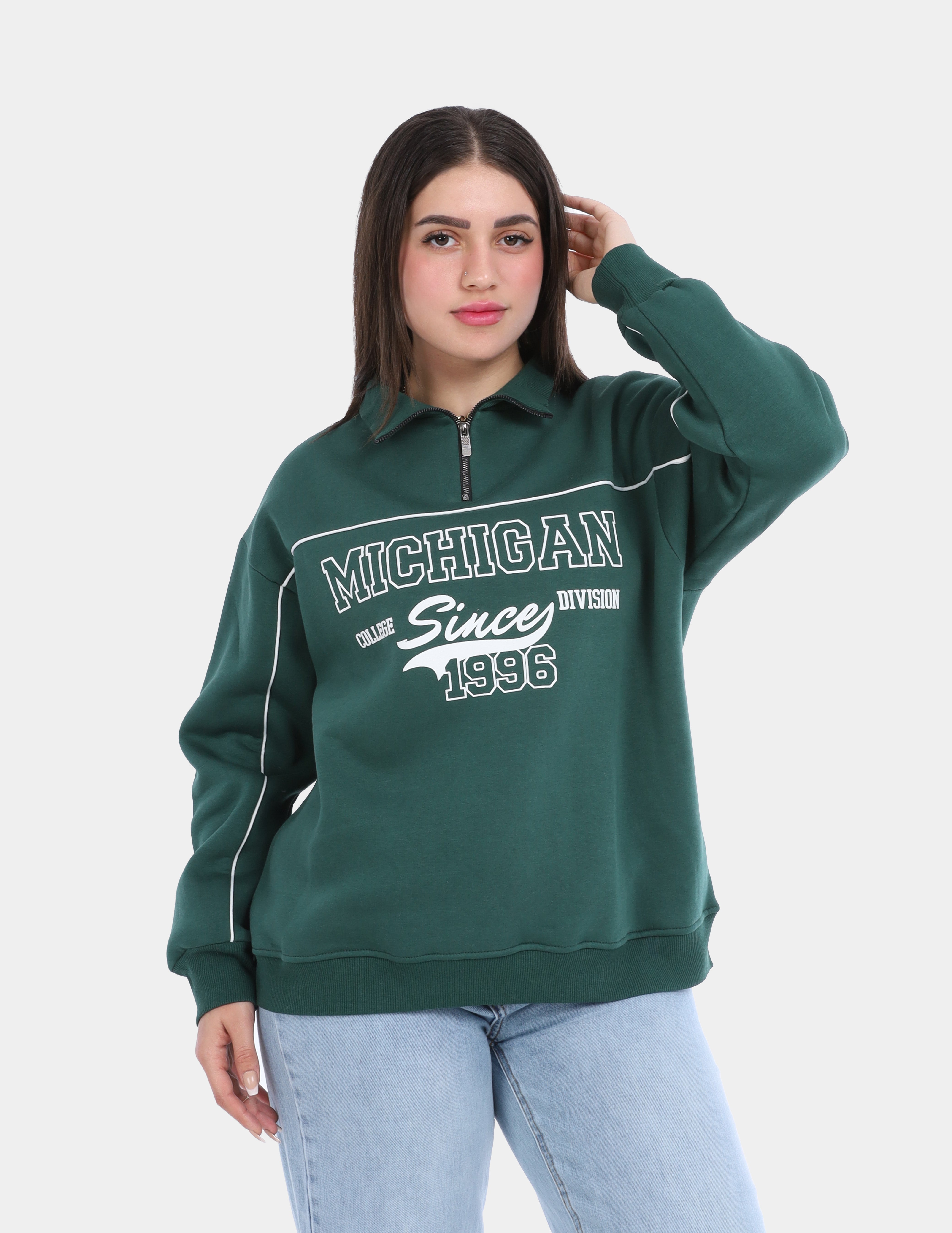 Printed Hoodie with Zipper Neck w936900/1