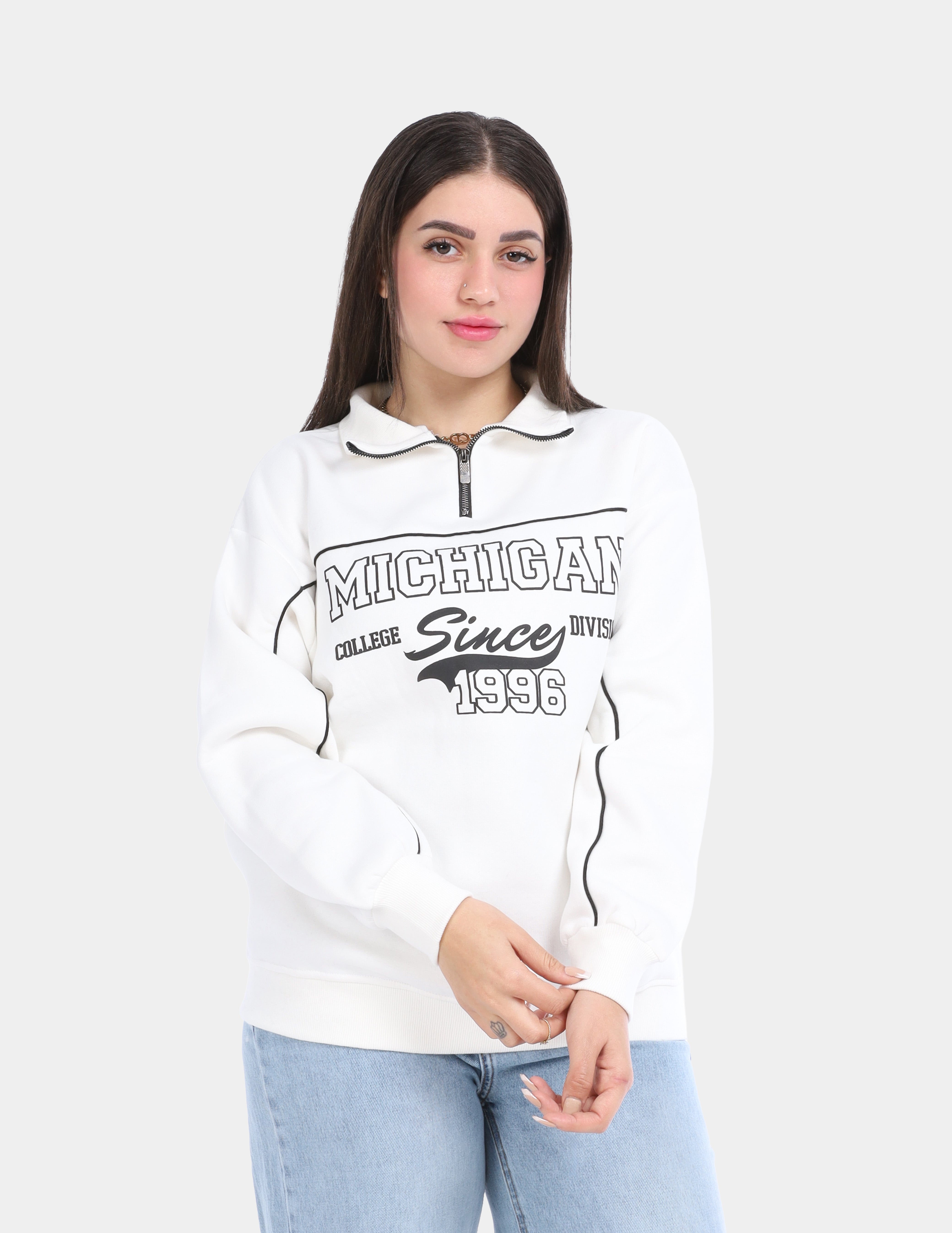 Printed Hoodie with Zipper Neck w936900/1