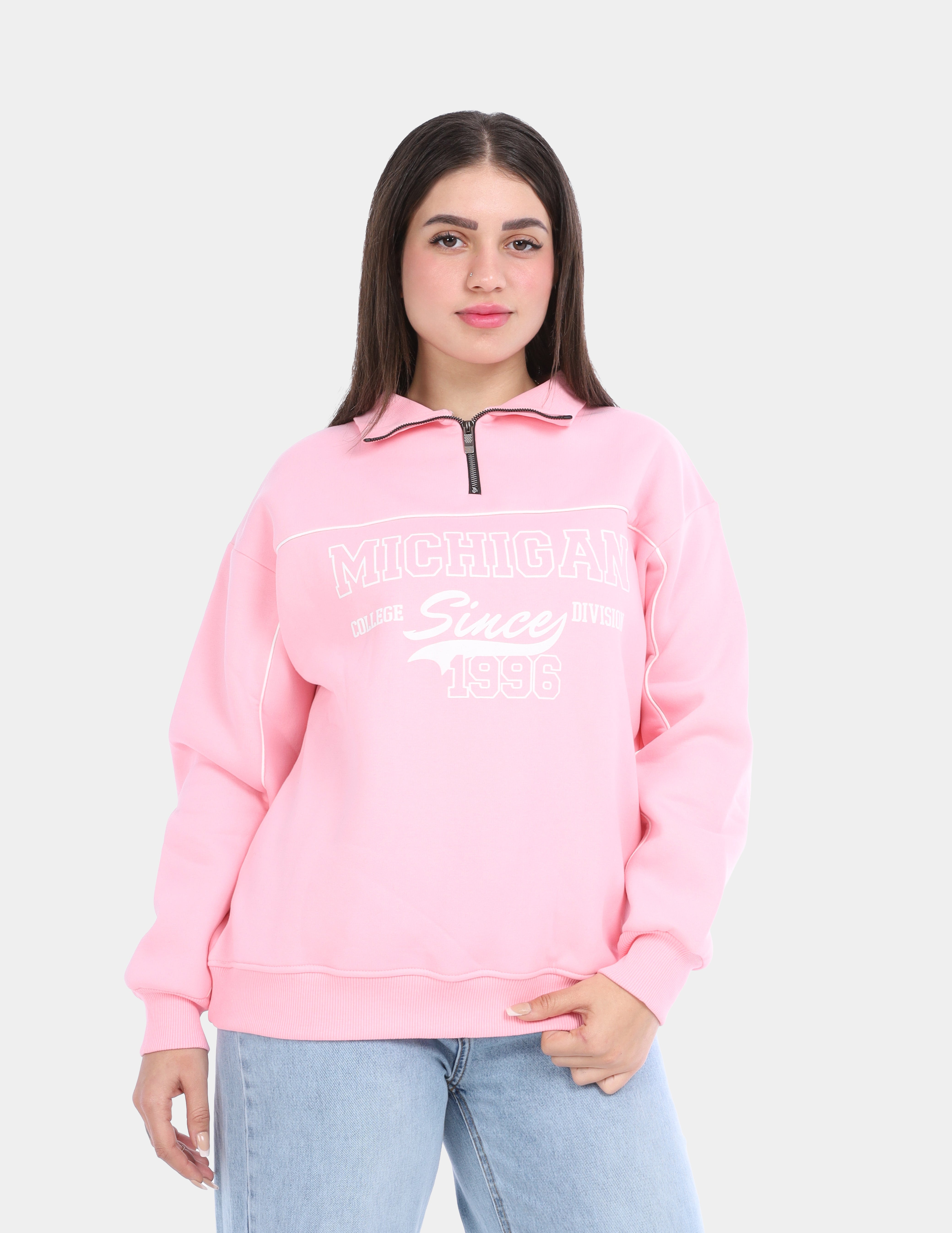 Printed Hoodie with Zipper Neck w936900/1