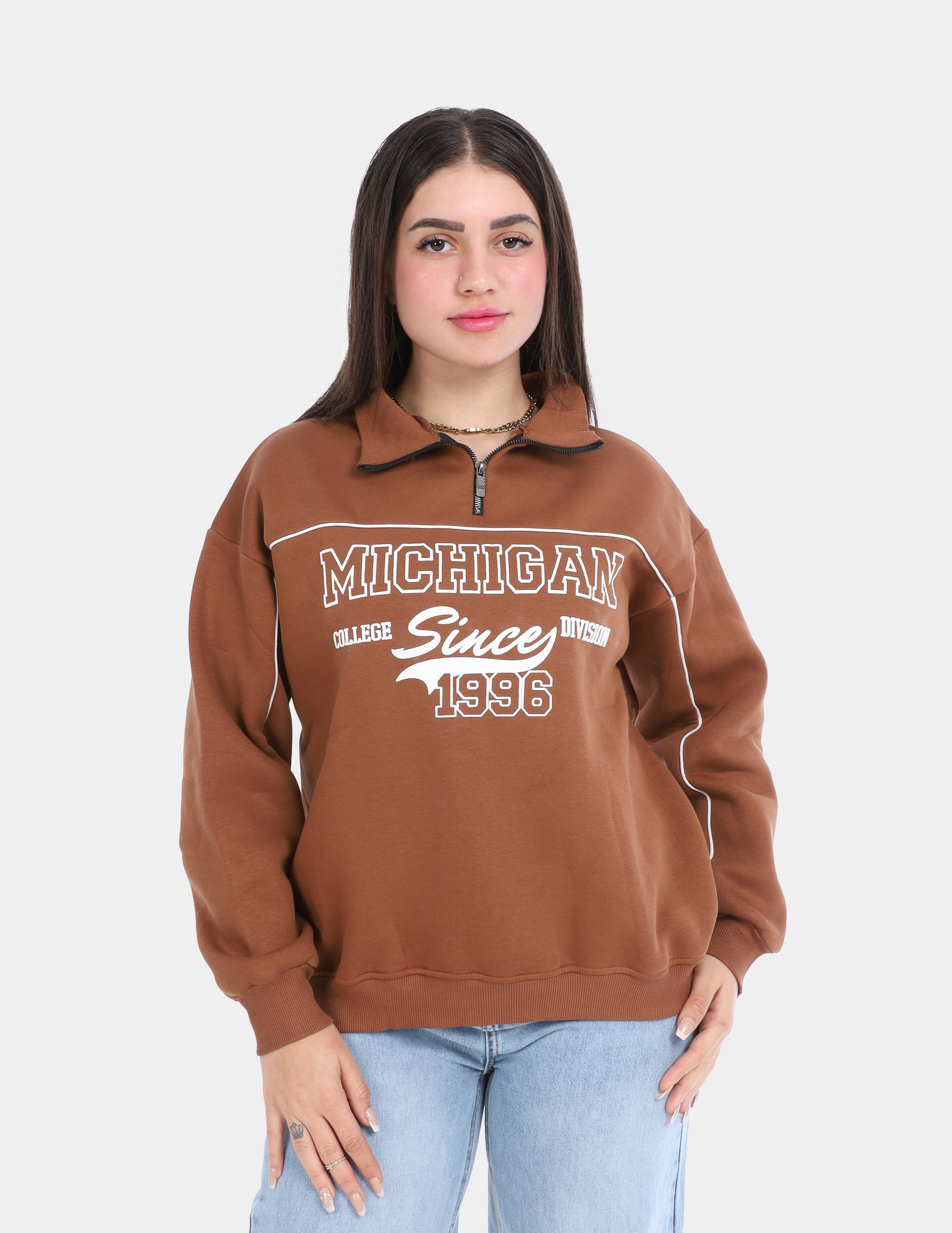 Printed Hoodie with Zipper Neck w936900/1