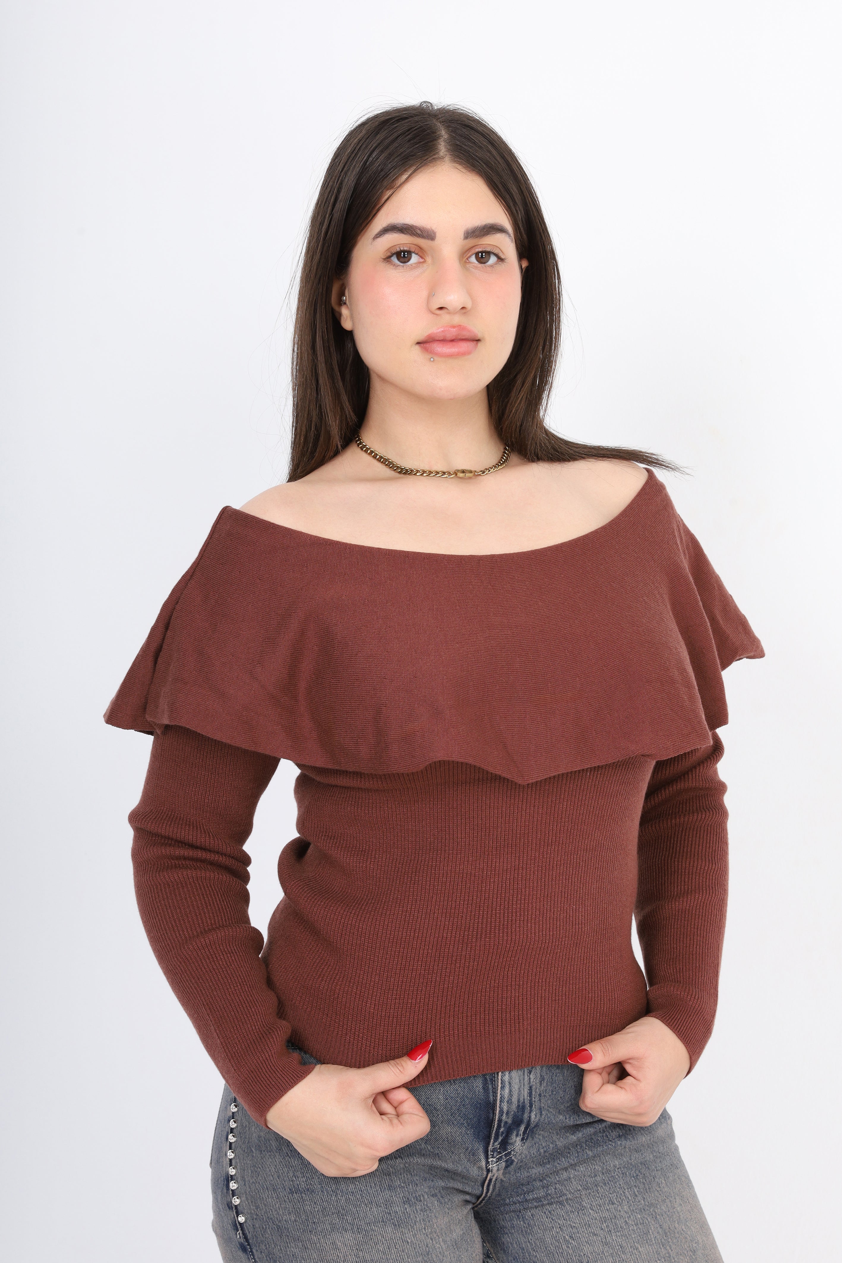 Off-Shoulder Knitted Sweater w995B001