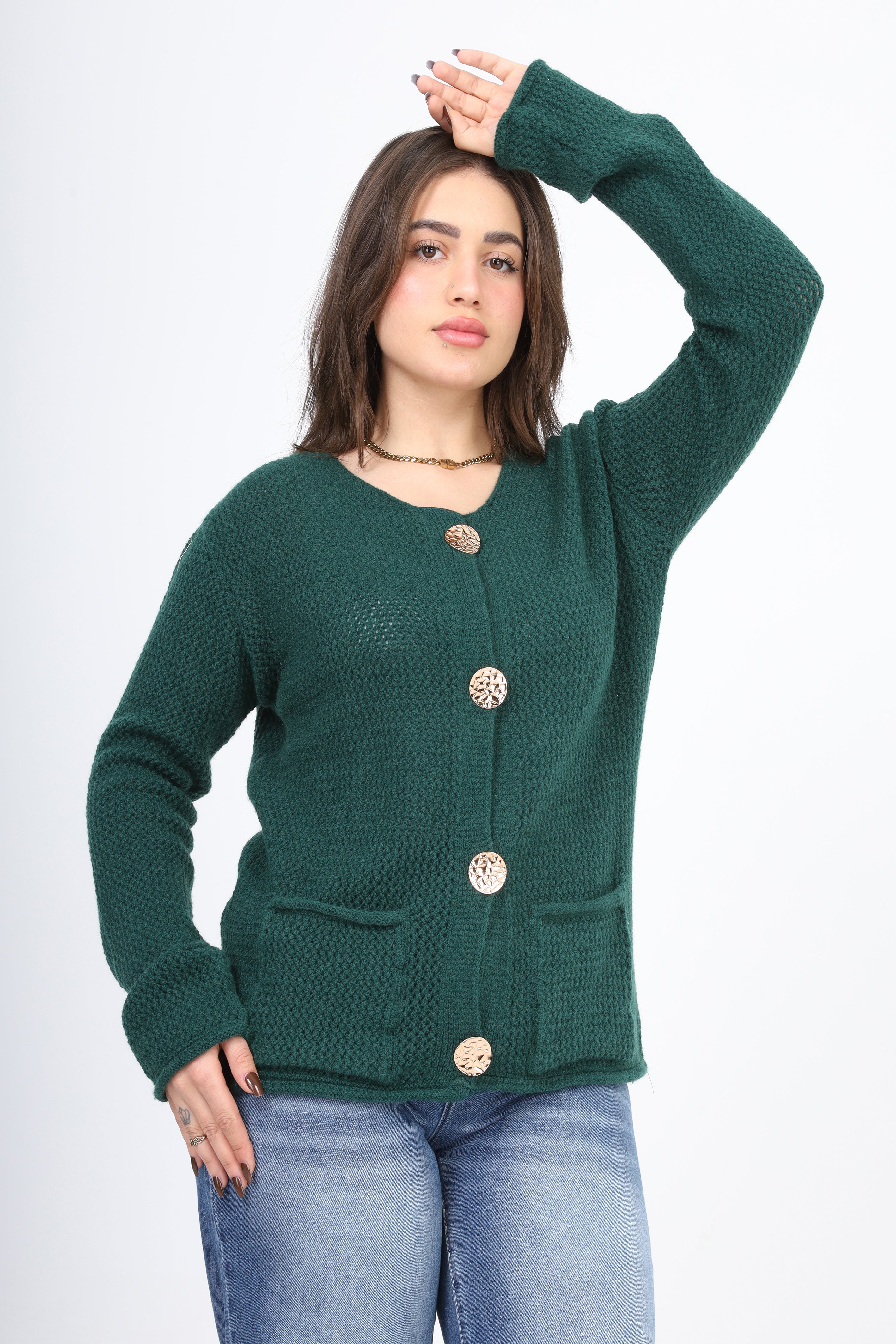 Knit Cardigan with Statement Buttons w995J002
