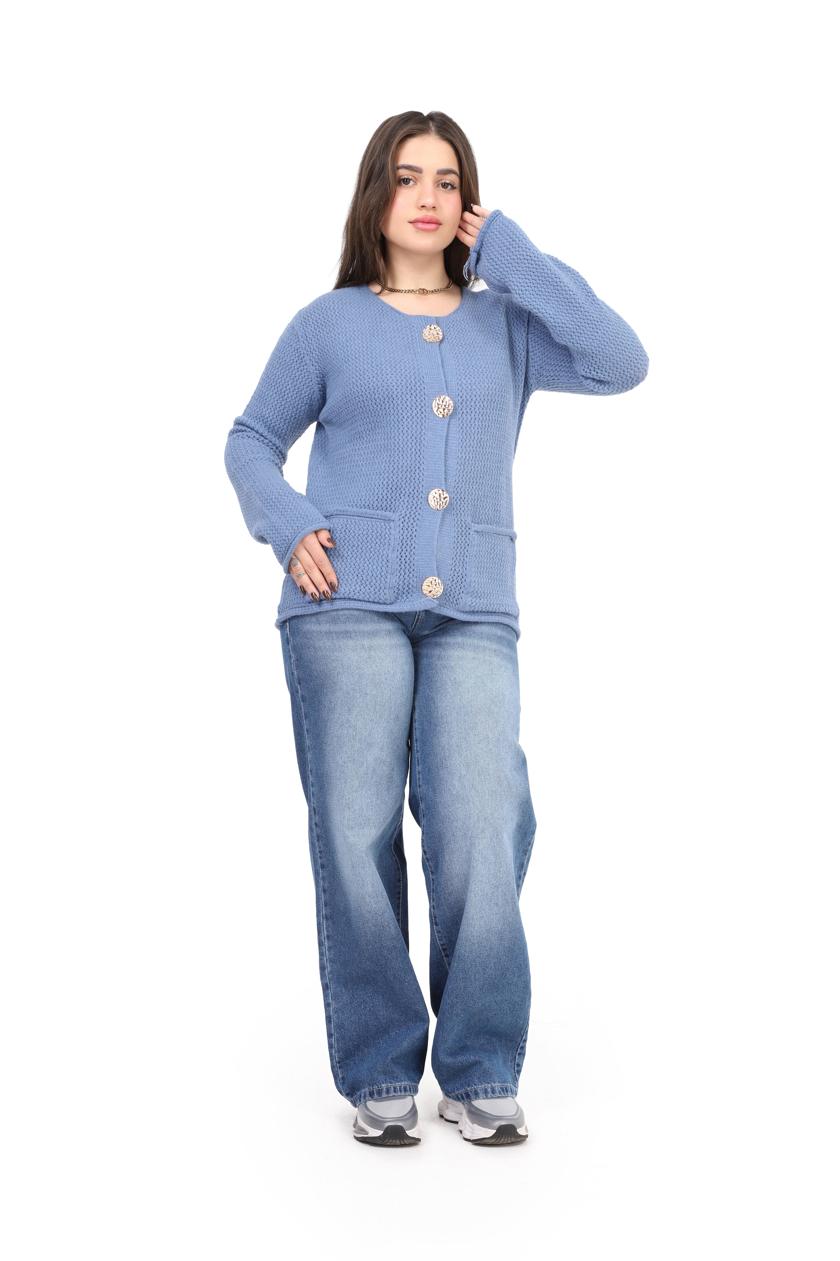 Knit Cardigan with Statement Buttons w995J002